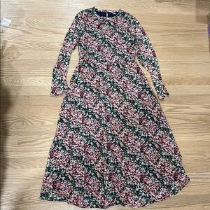 Eva Franco Anthropologie Pink Green Navy Floral Long Sleeve Mesh Dress (XS)
